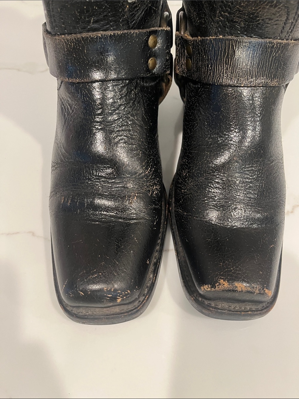 Frye Women’s 12R Black Distressed Vintage Leather Harness Boots Size US 8.5 - Picture 6 of 16